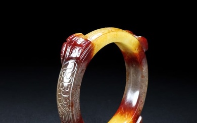 Old Chinese Hetian Jade Ox Head Arm Bracelet/Bracelet