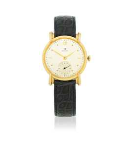 Omega. An 18K gold manual wind wristwatch with fancy lugs