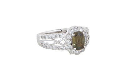Oscar Friedman Lady's Platinum Alexandrite Dinner Ring, Total Diamond Wt.- .85 cts., Size- 6 3/4, wi
