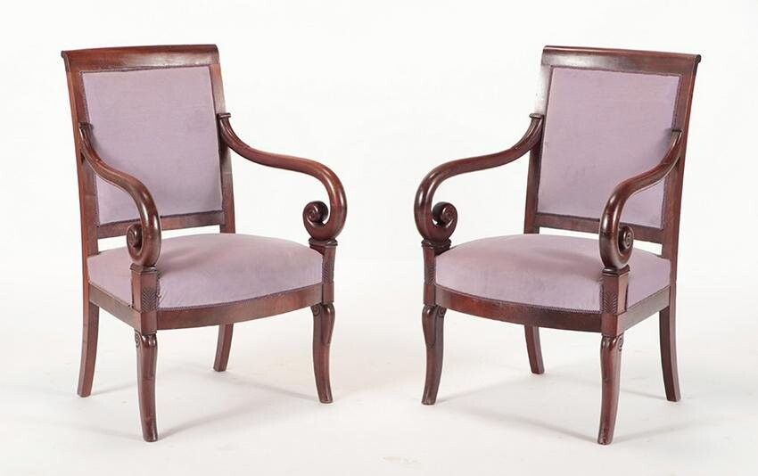 PAIR 19TH C. FRENCH RESTORATION STYLE ARM CHAIRS