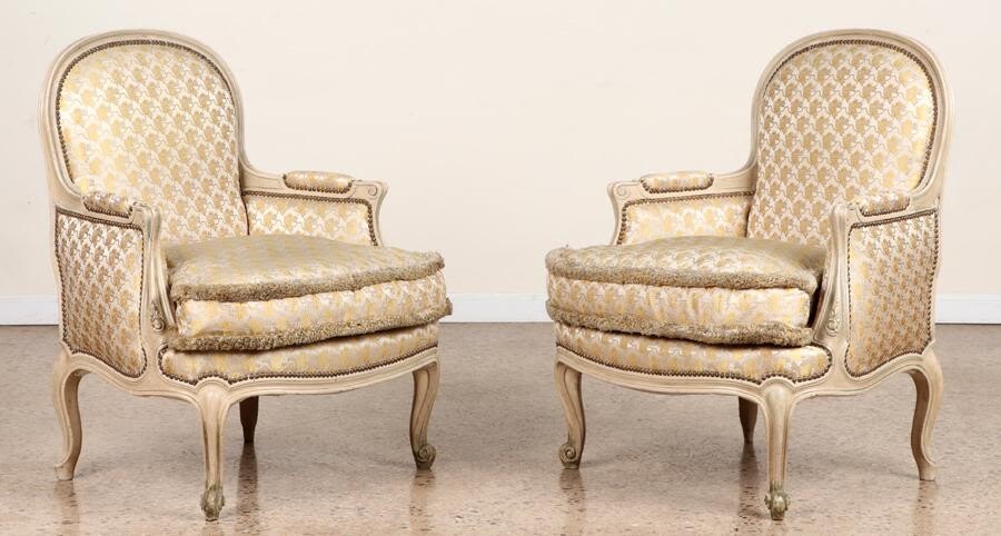 PAIR FRENCH LOUIS XV STYLE BERGERE CHAIRS C.1920