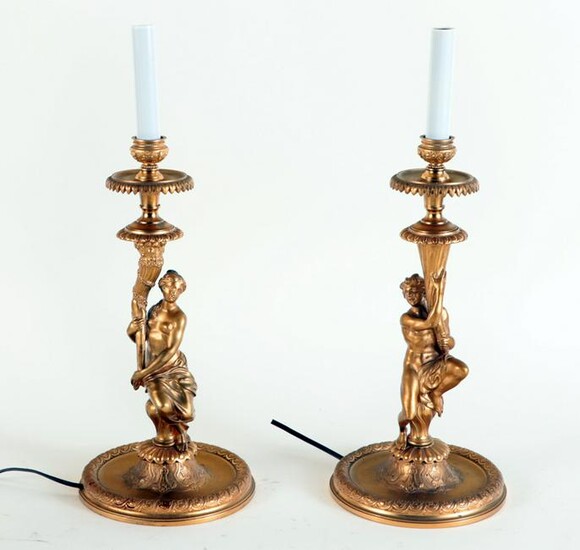 PAIR FRENCK FIGURAL CANDELSTICK LAMPS