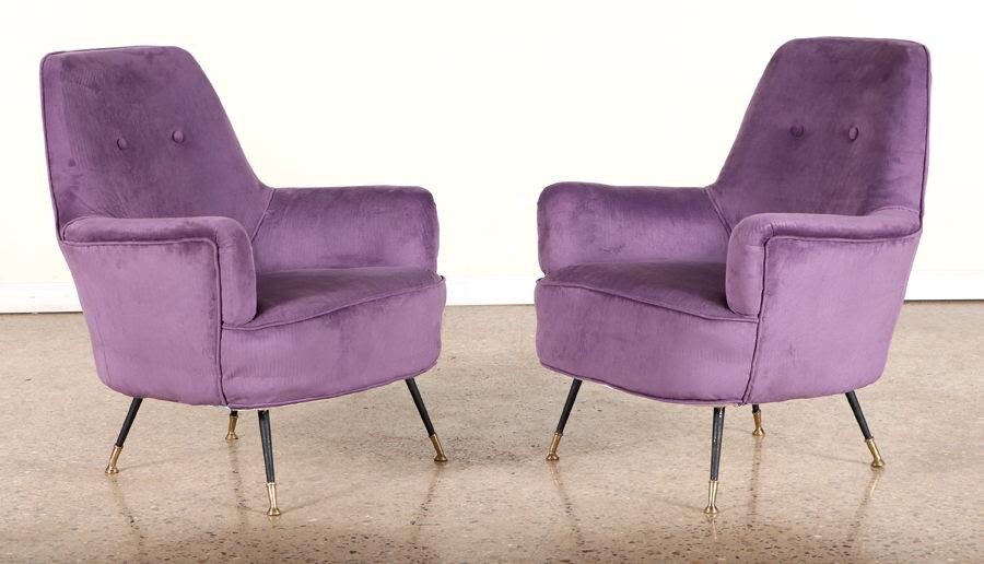 PAIR ITALIAN UPHOLSTERED LOUNGE CHAIRS C.1960
