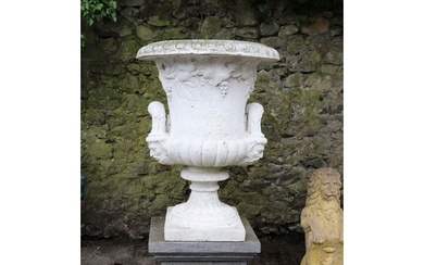 PAIR LARGE ESTATE MOULDED STONE URNS
