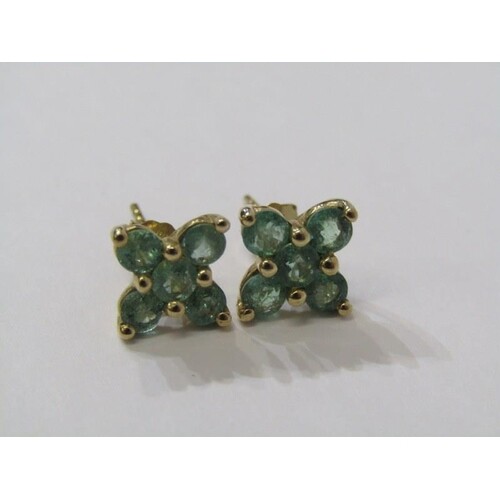 PAIR OF 9ct YELLOW GOLD EMERALD SET EARRINGS