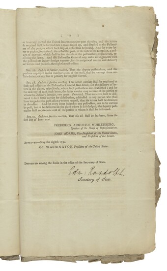 (POST OFFICE) | Third Congress of the United States: At the First Sessions...An Act to Establish the Post-Office and Post-Roads within the United States. Philadelphia: Francis Childs and John Swaine(?), 1794
