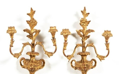 PR., TWO-LIGHT ROCOCO STYLE GILTWOOD SCONCES