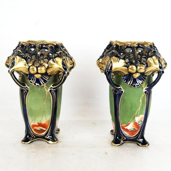 Pair Austrian Art Nouveau Porcelain Vases