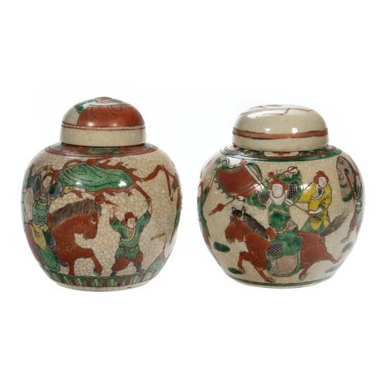 Pair Chinese Ceramic Covered Jars