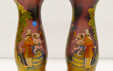 Pair European Gilt Enameled Amethyst Glass Vases 18''