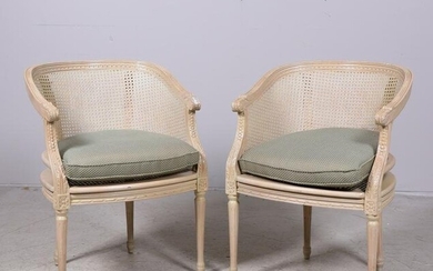 Pair Loeblein Louis XVI style cream painted and caned