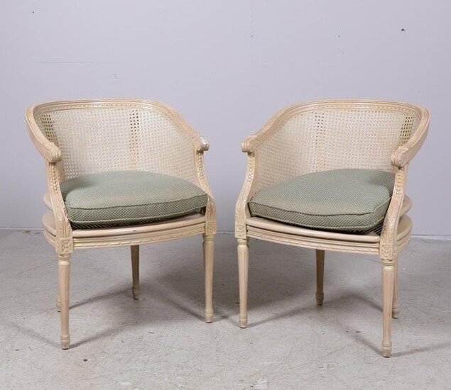Pair Loeblein Louis XVI style cream painted and caned