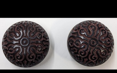 Pair Of Chinese Ming Style Cinnabar And Lacquered Round Trinket Boxes
