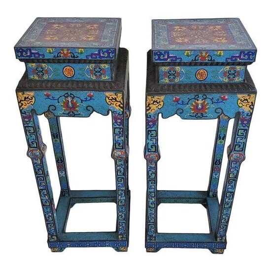 Pair of 1930 Chinese champleve Cloisonne Pedestals
