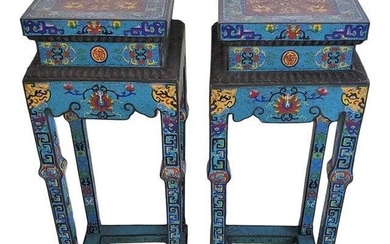 Pair of 1930 Chinese champleve Cloisonne Pedestals