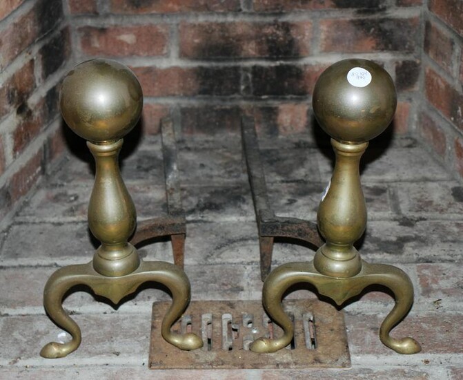 Pair of Brass Chippendale Style Andirons