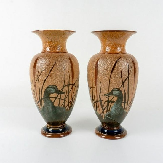 Pair of Doulton Lambeth Florence Barlow Vases, Ducks