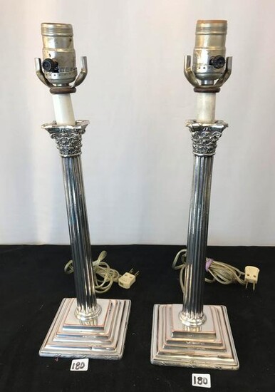 Pair of Early 1900's Silver plated Candlestick Lamps