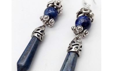 Pair of Sterling Silver, Lapis Lazuli Stone Pendant Earrings...