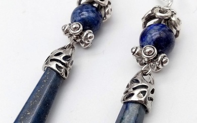 Pair of Sterling Silver, Lapis Lazuli Stone Pendant Earrings....