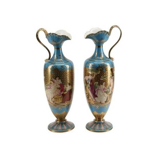 Pair of Vienna Style Porcelain Ewers.