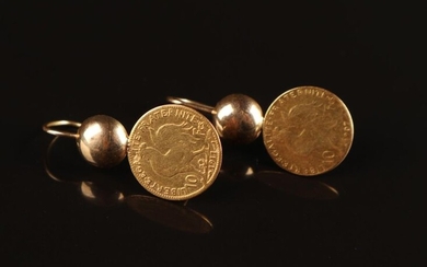 Pair of gold EARRINGS and 10 franc gold coins very...
