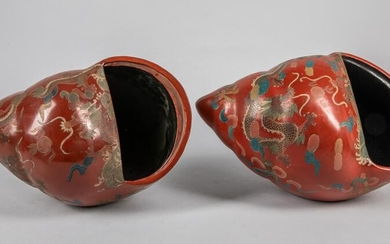 Pairs Chinese Old Lacquer Shell