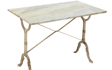 Parisian Marble Top Cast Iron Bistro Table, 20th c., H.- 28 in., W.- 39 1/2 in., D.- 23 3/4 in.