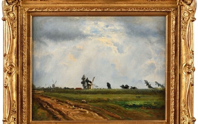 Paul HUET (1803 - 1879) Moulins à Fontenay-aux-Roses Huile sur toile Signé en bas à...