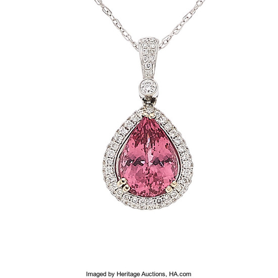 Pink Spinel, Diamond, White Gold Pendant-Necklace The pendant...