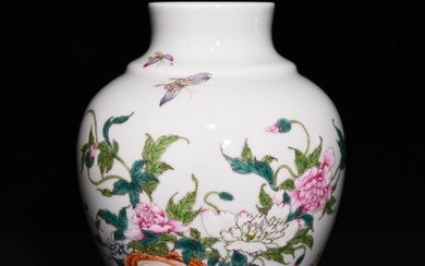 Qing Yongzheng famille rose vase with poppy flower and butterfly pattern