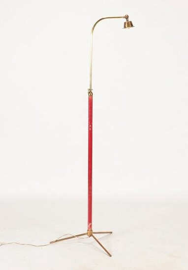 RED LEATHER BRASS FLOOR LAMP MANNER OF ADNET 1950