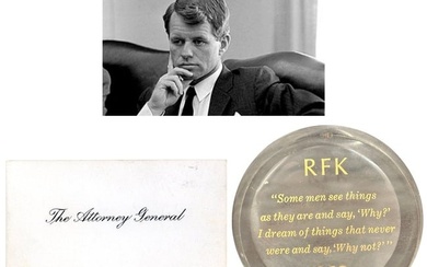 RFK's Official Calling Card & Commemorative Paperweight. Ex. Keyes, Kennedy Family Assistant