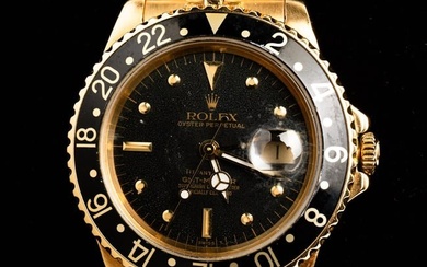ROLEX GMT-MASTER, 18K YELLOW GOLD, DIAL MARKED TIFFANY.