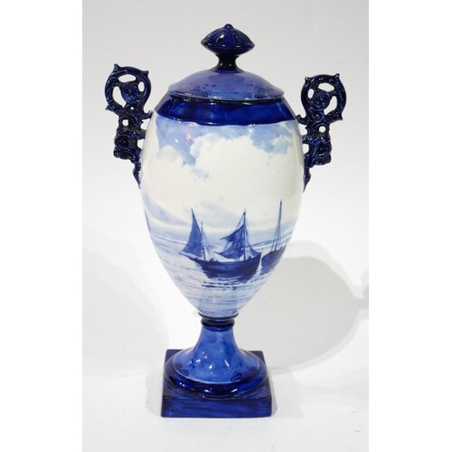 ROYAL CROWN DERBY, DUTCH DESIGN BLUE AND WHITE VASE AND COVE...