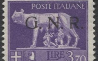 R.S.I. 1943 GNR, 3,70 violetto, emissione di Brescia, soprastampa del...