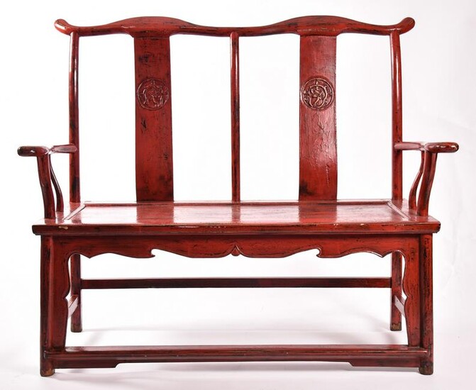 Red Lacquer Asian Settee