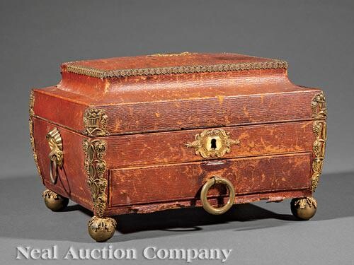 Regency Gilt Bronze-Mounted Leather Sewing Box