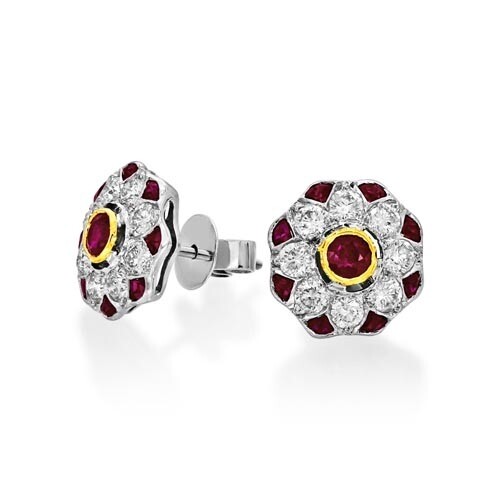 Ruby Earrings set with 1.09ct. Rubies and 1.15 ct. diamonds....