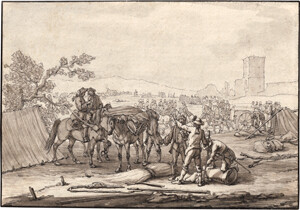 Rugendas d. Ä., Georg Philipp – Feldlager vor dem am 8. Dezember 1703 bombardierten Augsburger Klinkertor