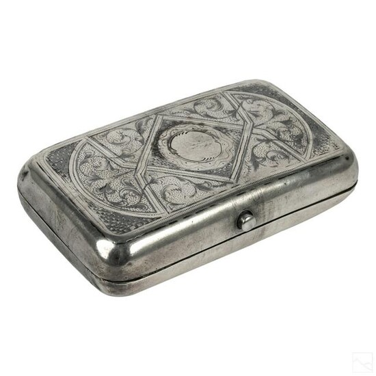 Russian 19C Antique Niello Silver Hinged Snuff Box