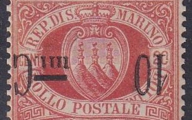 San Marino 1882 Stemma, 10 C. su 20 C. rosso,...