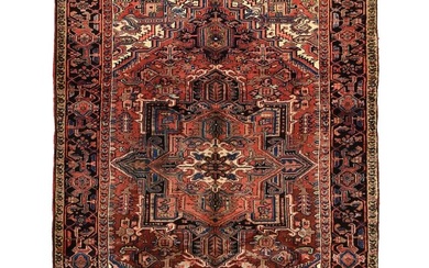 Semi Antique Geometric Rare 74X108 Heriz Serapi Oriental Rug Farmhouse Carpet