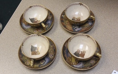 Set of 4 Antique Japanese Satsuma Cup and Saucers