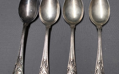 Set of 4 coffee spoons, silver plated, together