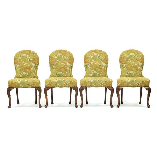Set of Four Queen Anne Style Upholstered Side Chairs