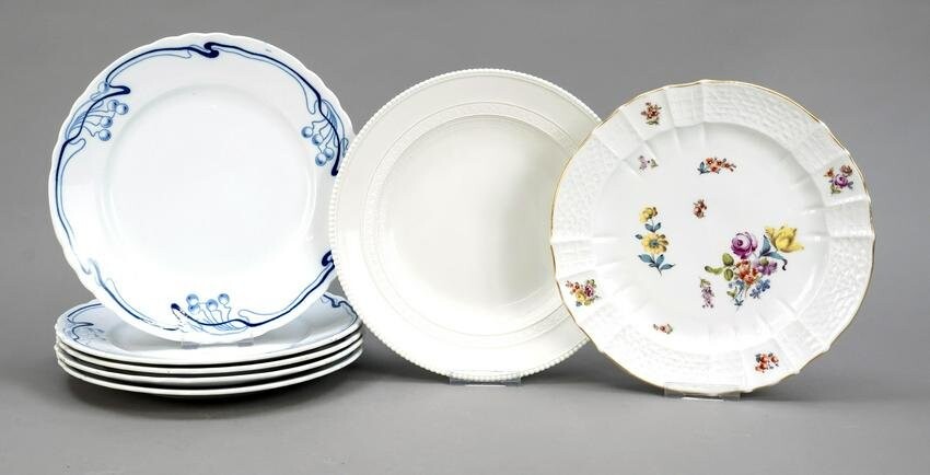 Set of seven plates, 1x KPM Be