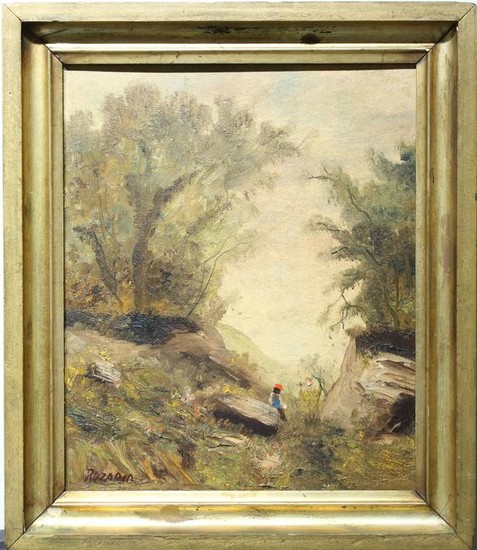 Signed, 20th C. Figure in a Landscape Painting