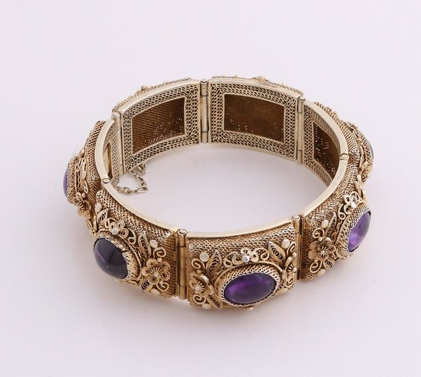 Silver plated bracelet with purple stones. Bracelet