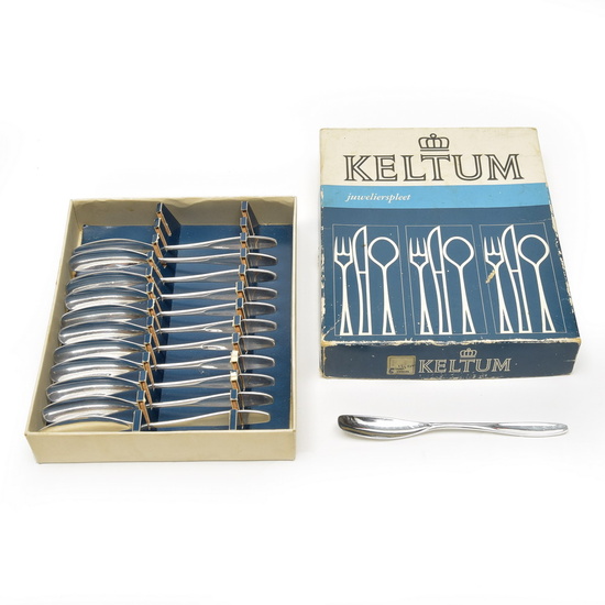 Silver plated tea-spoons (12x) in box, design F. Brusche, executed...
